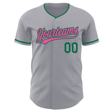 Load image into Gallery viewer, Custom Gray Pink-Kelly Green Authentic Baseball Jersey
