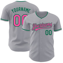 Load image into Gallery viewer, Custom Gray Pink-Kelly Green Authentic Baseball Jersey