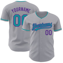 Charger l'image dans la galerie, Custom Gray Teal-Purple Authentic Baseball Jersey