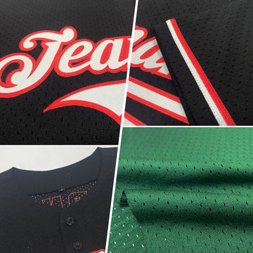 Custom Green Red-Gold Mesh Authentic Throwback Baseball Jersey