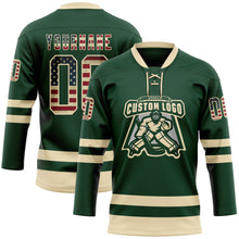 Charger l'image dans la galerie, Custom Green Vintage USA Flag-Cream Hockey Lace Neck Jersey