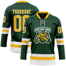 Charger l'image dans la galerie, Custom Green Gold-White Hockey Lace Neck Jersey