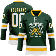 Charger l'image dans la galerie, Custom Green White-Gold Hockey Lace Neck Jersey