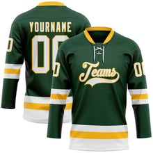 Charger l'image dans la galerie, Custom Green White-Gold Hockey Lace Neck Jersey