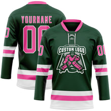 Load image into Gallery viewer, Custom Green Pink-White Hockey Lace Neck Jersey