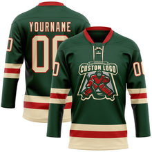 Charger l'image dans la galerie, Custom Green Cream-Red Hockey Lace Neck Jersey