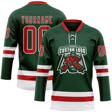 Charger l'image dans la galerie, Custom Green Red-White Hockey Lace Neck Jersey