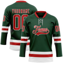 Charger l'image dans la galerie, Custom Green Red-White Hockey Lace Neck Jersey