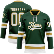 Загрузить изображение в средство просмотра галереи, Custom Green White-Old Gold Hockey Lace Neck Jersey