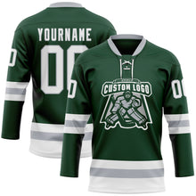 Загрузить изображение в средство просмотра галереи, Custom Green White-Gray Hockey Lace Neck Jersey