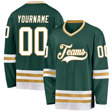 Load image into Gallery viewer, Custom Green White-Old Gold Hockey Jersey