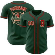 Laden Sie das Bild in den Galerie-Viewer, Custom Green Red-Cream Authentic Baseball Jersey