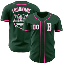 Laden Sie das Bild in den Galerie-Viewer, Custom Green White-Pink Authentic Baseball Jersey