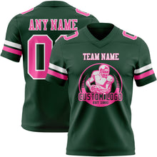 Load image into Gallery viewer, Custom Green Pink-White Authentic Football Jersey