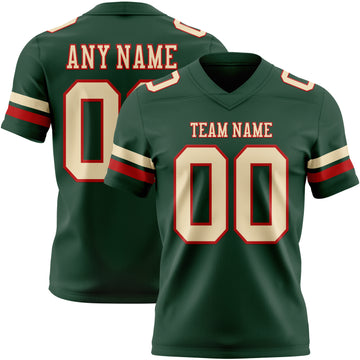 Custom Green Cream-Red Authentic Football Jersey