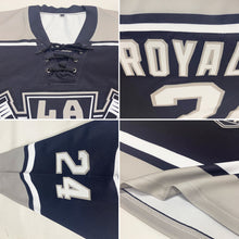 Load image into Gallery viewer, Custom Black White-Gray Hockey Lace Neck Jersey
