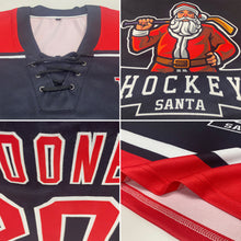 Charger l'image dans la galerie, Custom Black Red-White Christmas Santa Claus 3D Hockey Lace Neck Jersey