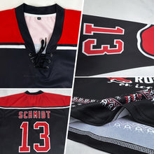 Charger l'image dans la galerie, Custom Black Red-White Christmas Santa Claus 3D Hockey Lace Neck Jersey