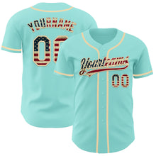 Load image into Gallery viewer, Custom Ice Blue Vintage USA Flag-Cream Authentic Baseball Jersey