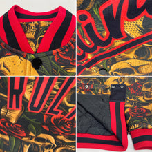 Загрузить изображение в средство просмотра галереи, Custom Black Red Rose Skull Fashion 3D Bomber Full-Snap Varsity Letterman Jacket
