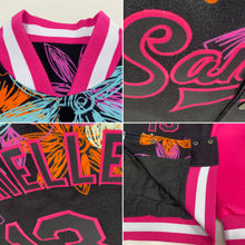 Charger l'image dans la galerie, Custom Black Pink Flowers 3D Pattern Design Bomber Full-Snap Varsity Letterman Jacket