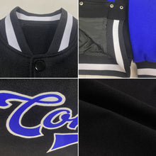 Charger l'image dans la galerie, Custom Black Royal-White Bomber Full-Snap Varsity Letterman Two Tone Jacket