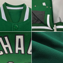 Загрузить изображение в средство просмотра галереи, Custom Kelly Green White-Gray Bomber Full-Snap Varsity Letterman Two Tone Jacket