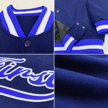 Charger l'image dans la galerie, Custom Navy Royal-White Bomber Full-Snap Varsity Letterman Jacket