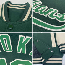 Загрузить изображение в средство просмотра галереи, Custom Green Green-Cream Bomber Full-Snap Varsity Letterman Two Tone Jacket