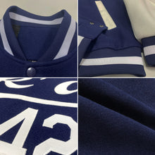 Charger l'image dans la galerie, Custom Navy White Bomber Full-Snap Varsity Letterman Two Tone Jacket
