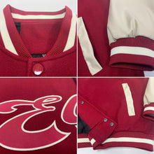 Charger l'image dans la galerie, Custom Crimson Crimson Cream-Maroon Bomber Full-Snap Varsity Letterman Two Tone Jacket