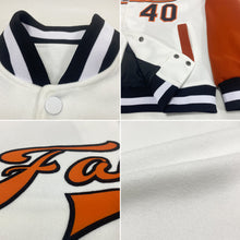 Charger l'image dans la galerie, Custom White Black-Texas Orange Bomber Full-Snap Varsity Letterman Two Tone Jacket