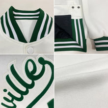 Charger l'image dans la galerie, Custom White Kelly Green Bomber Full-Snap Varsity Letterman Jacket