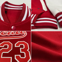 Загрузить изображение в средство просмотра галереи, Custom Red White Bomber Full-Snap Varsity Letterman Two Tone Jacket