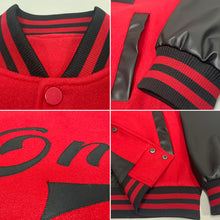 Загрузить изображение в средство просмотра галереи, Custom Red Black Bomber Full-Snap Varsity Letterman Two Tone Jacket