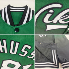 Charger l'image dans la galerie, Custom Kelly Green White-Black Bomber Full-Snap Varsity Letterman Fade Fashion Jacket