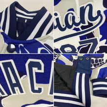 Load image into Gallery viewer, Custom Camo Navy-White Skull Fashion 3D Bomber Full-Snap Varsity Letterman Salute To Service Jacket