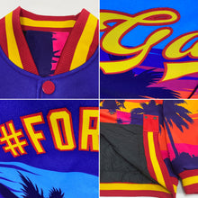 Charger l'image dans la galerie, Custom Royal Gold-Red Hawaii Palm Trees 3D Bomber Full-Snap Varsity Letterman Jacket