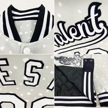 Laden Sie das Bild in den Galerie-Viewer, Custom White Black Merry Christmas Animals In Winter 3D Bomber Full-Snap Varsity Letterman Jacket