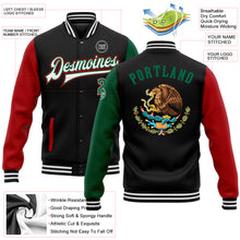 Загрузить изображение в средство просмотра галереи, Custom Black Kelly Green-Red Mexico 3D Bomber Full-Snap Varsity Letterman Two Tone Jacket