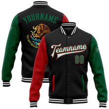 Загрузить изображение в средство просмотра галереи, Custom Black Kelly Green-Red Mexico 3D Bomber Full-Snap Varsity Letterman Two Tone Jacket