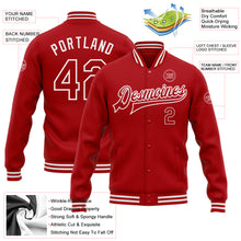 Загрузить изображение в средство просмотра галереи, Custom Red White Bomber Full-Snap Varsity Letterman Jacket