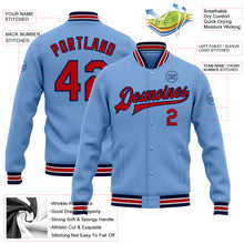 Load image into Gallery viewer, Custom Light Blue Red-Navy Bomber Full-Snap Varsity Letterman Jacket