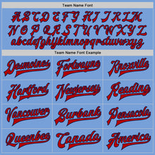 Load image into Gallery viewer, Custom Light Blue Red-Navy Bomber Full-Snap Varsity Letterman Jacket