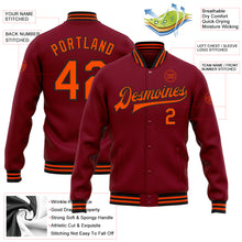 Загрузить изображение в средство просмотра галереи, Custom Crimson Orange-Black Bomber Full-Snap Varsity Letterman Jacket