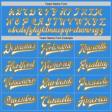 Load image into Gallery viewer, Custom Powder Blue White Black-Gold Bomber Full-Snap Varsity Letterman Jacket