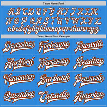 Load image into Gallery viewer, Custom Powder Blue White Black-Orange Bomber Full-Snap Varsity Letterman Jacket