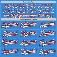 Load image into Gallery viewer, Custom Powder Blue White Navy-Red Bomber Full-Snap Varsity Letterman Jacket