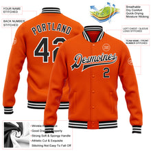 Laden Sie das Bild in den Galerie-Viewer, Custom Orange Black-White Bomber Full-Snap Varsity Letterman Jacket