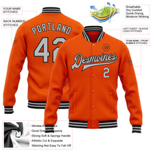 Charger l'image dans la galerie, Custom Orange Gray-Black Bomber Full-Snap Varsity Letterman Jacket